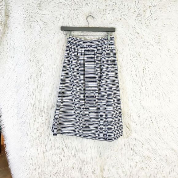 J.Crew Women's Size 2 Blue Striped Cotton A-Line Midi Skirt with Zip Closure - Picture 4 of 4